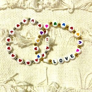New Super Cute Beaded Love Bracelet Set Kids Teen Small Adult